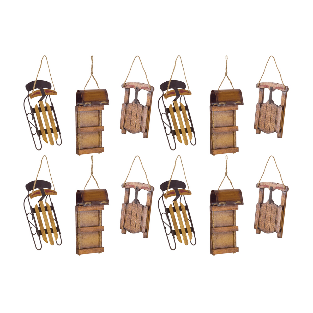 Vintage Wood Sled Tree Ornament (Set of 12) -Ship Only