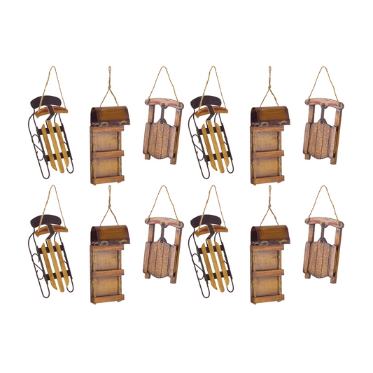 Vintage Wood Sled Tree Ornament (Set of 12) -Ship Only