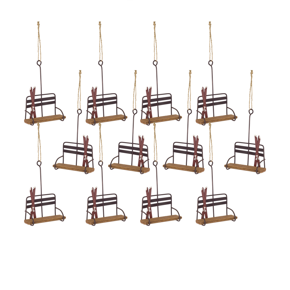 Vintage Wood and Metal Ski Chair Lift Ornament (Set of 12) -Ship Only
