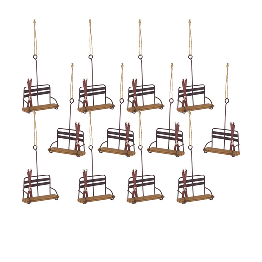 Vintage Wood and Metal Ski Chair Lift Ornament (Set of 12) -Ship Only