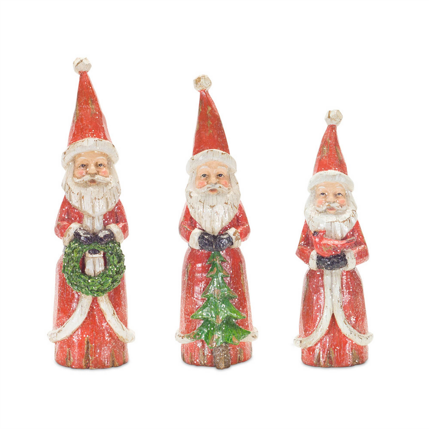 Distressed Wood Design Santa Figruine (Set of 3) -Ship Only