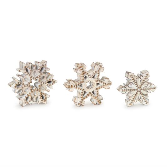 Beaded Wood Design Snowflake Decor (Set of 3) -Ship Only