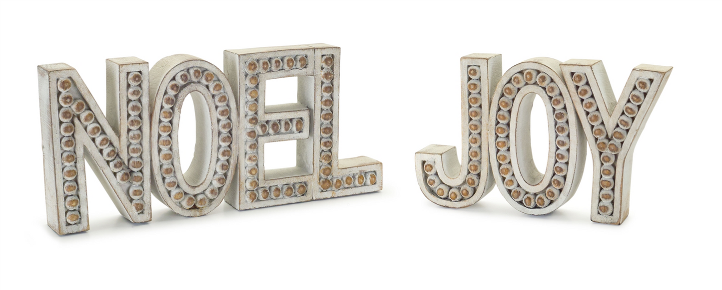Beaded Wood Design Noel and Joy Sentiment (Set of 2) -Ship Only