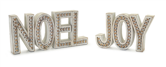 Beaded Wood Design Noel and Joy Sentiment (Set of 2) -Ship Only