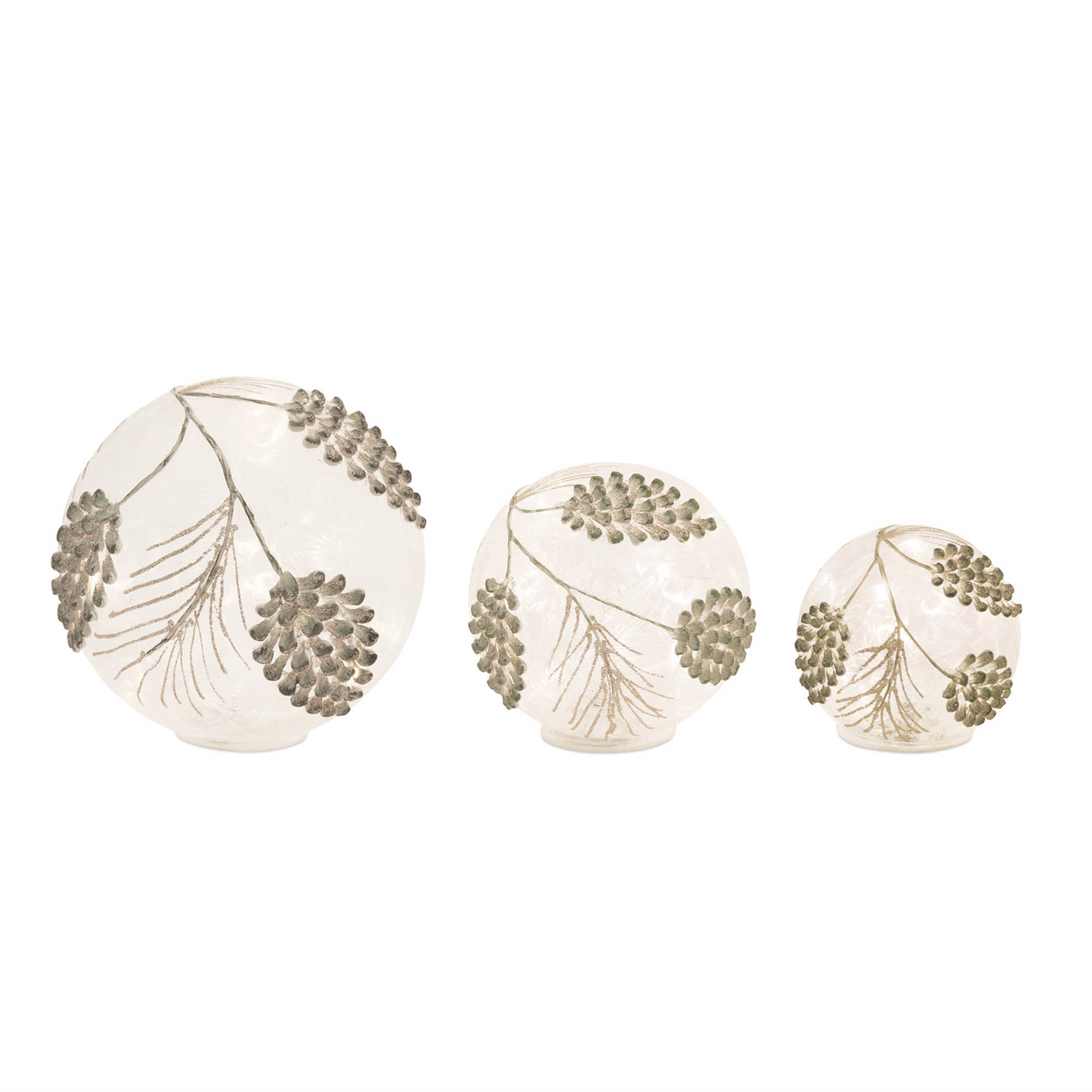 LED Frosted Gold Pinecone Orb (Set of 3) -Ship Only