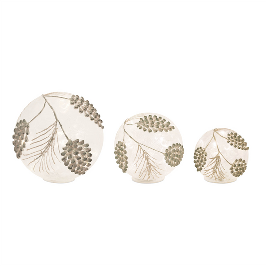LED Frosted Gold Pinecone Orb (Set of 3) -Ship Only
