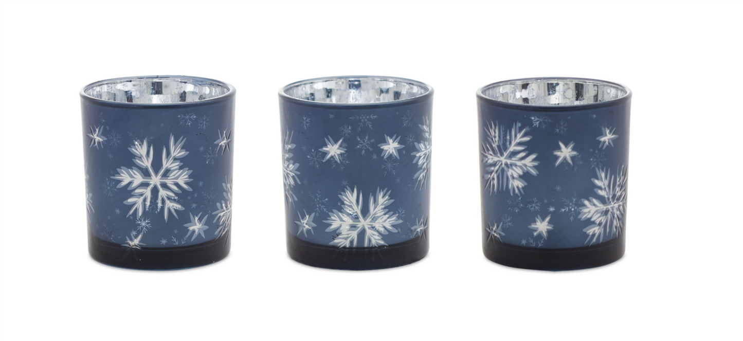 Frosted Votive Candle Holder with Snowflake Design (Set of 3) -Ship Only