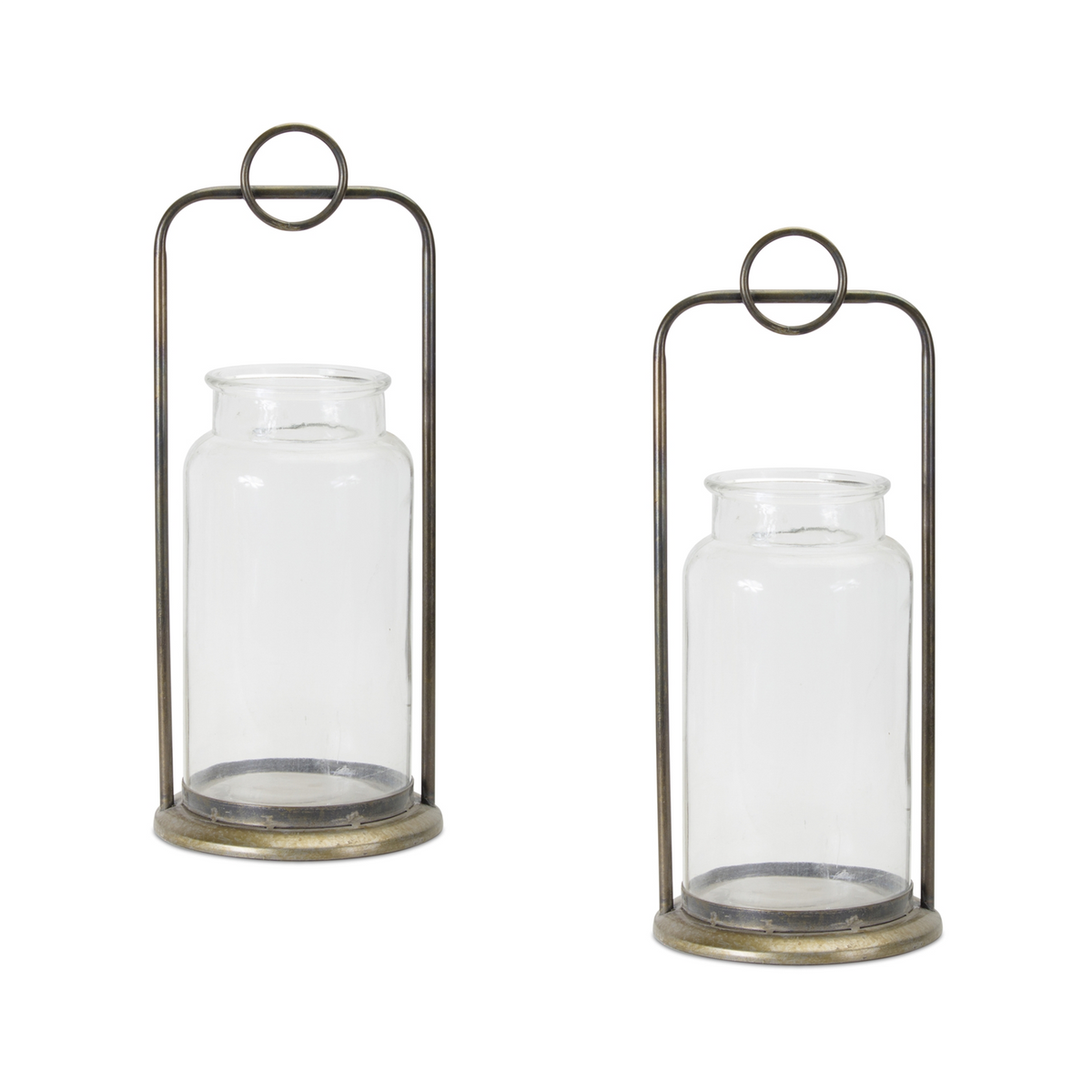 Candle Holder (Set of 2) 7.75" x 19.5"H Glass/Iron -Ship Only