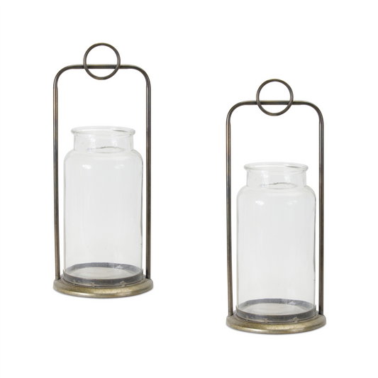 Candle Holder (Set of 2) 7.75" x 19.5"H Glass/Iron -Ship Only