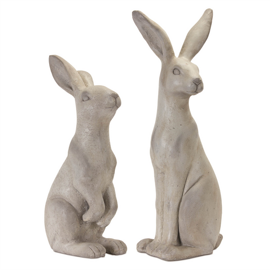 Natural Stone Sitting Rabbit Statue (Set of 2) -Ship Only