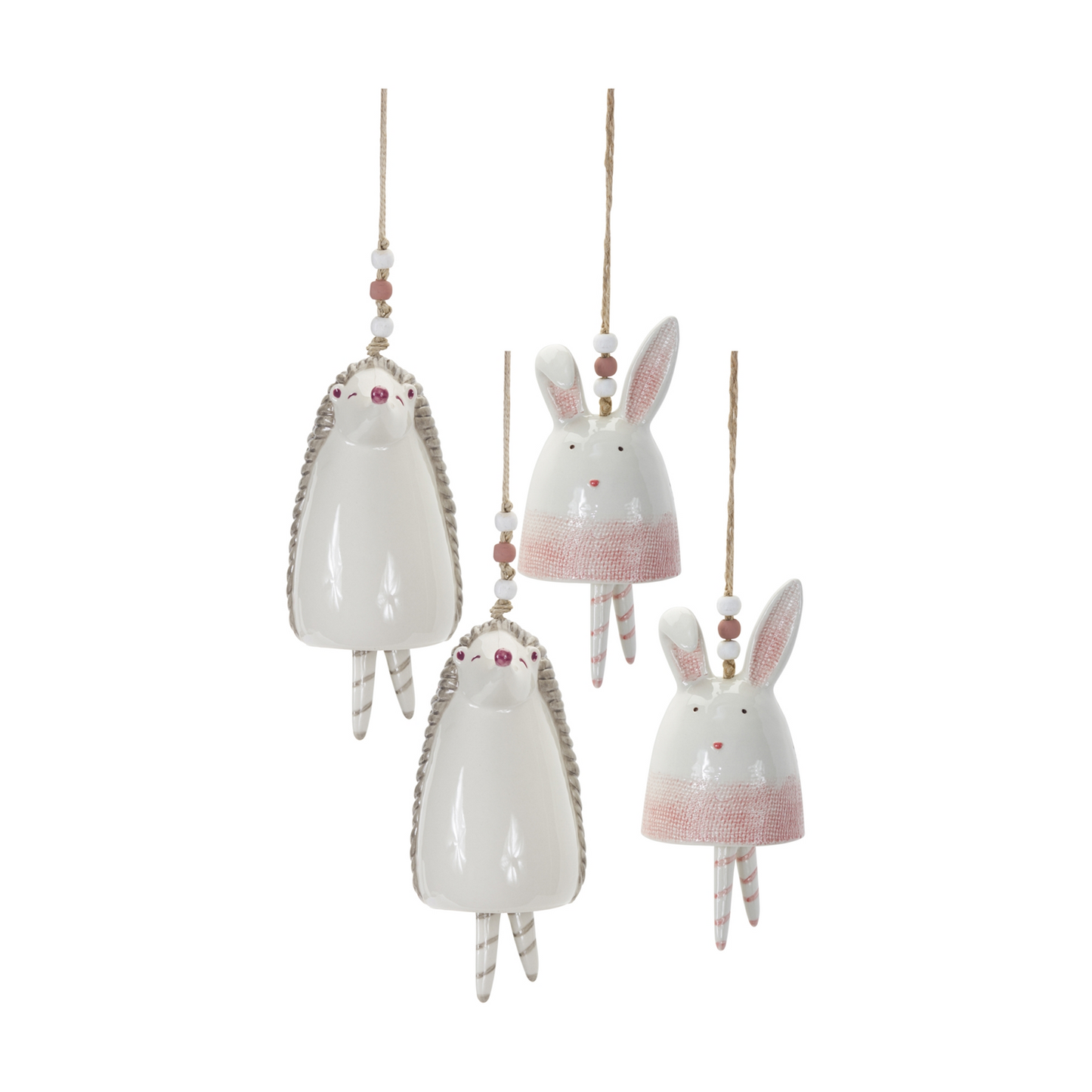 Bunny/Hedgehog Bell (Set of 4) 4.75"H, 7"H Stoneware -Ship Only