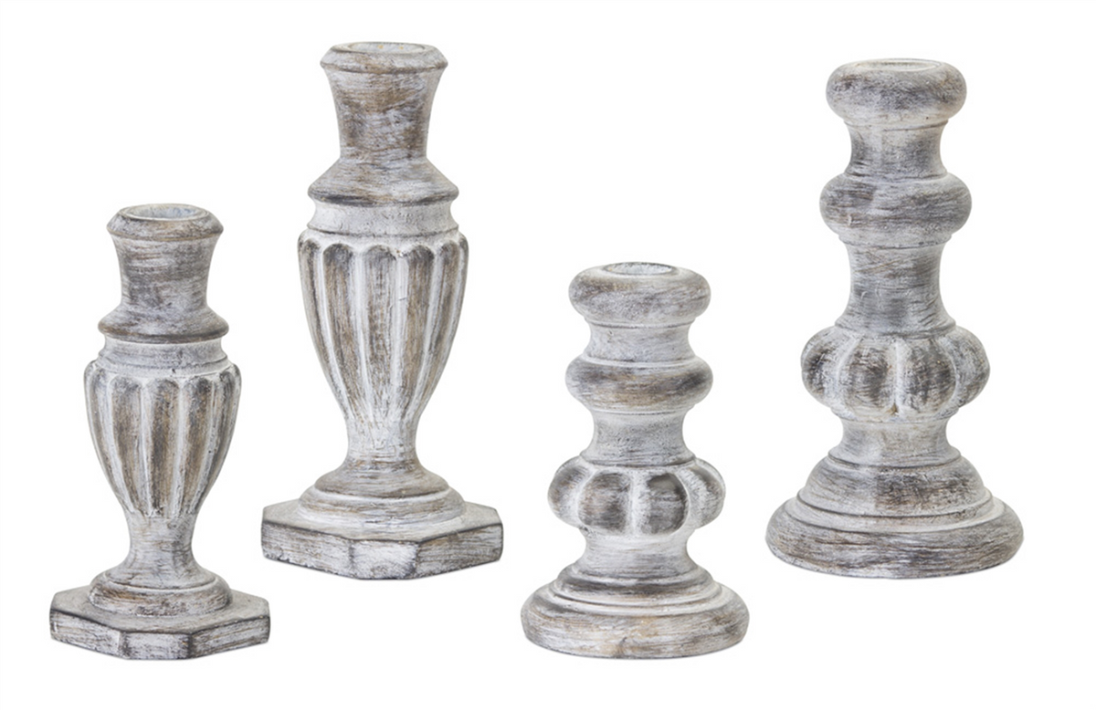 White Washed Stone Candle Holder (Set of 4) -Ship Only
