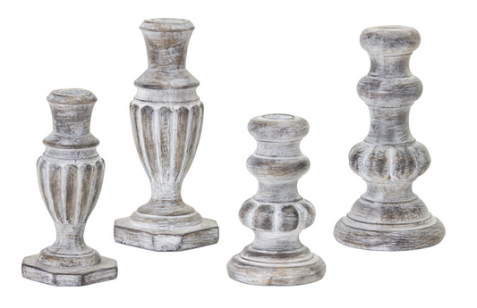White Washed Stone Candle Holder (Set of 4) -Ship Only