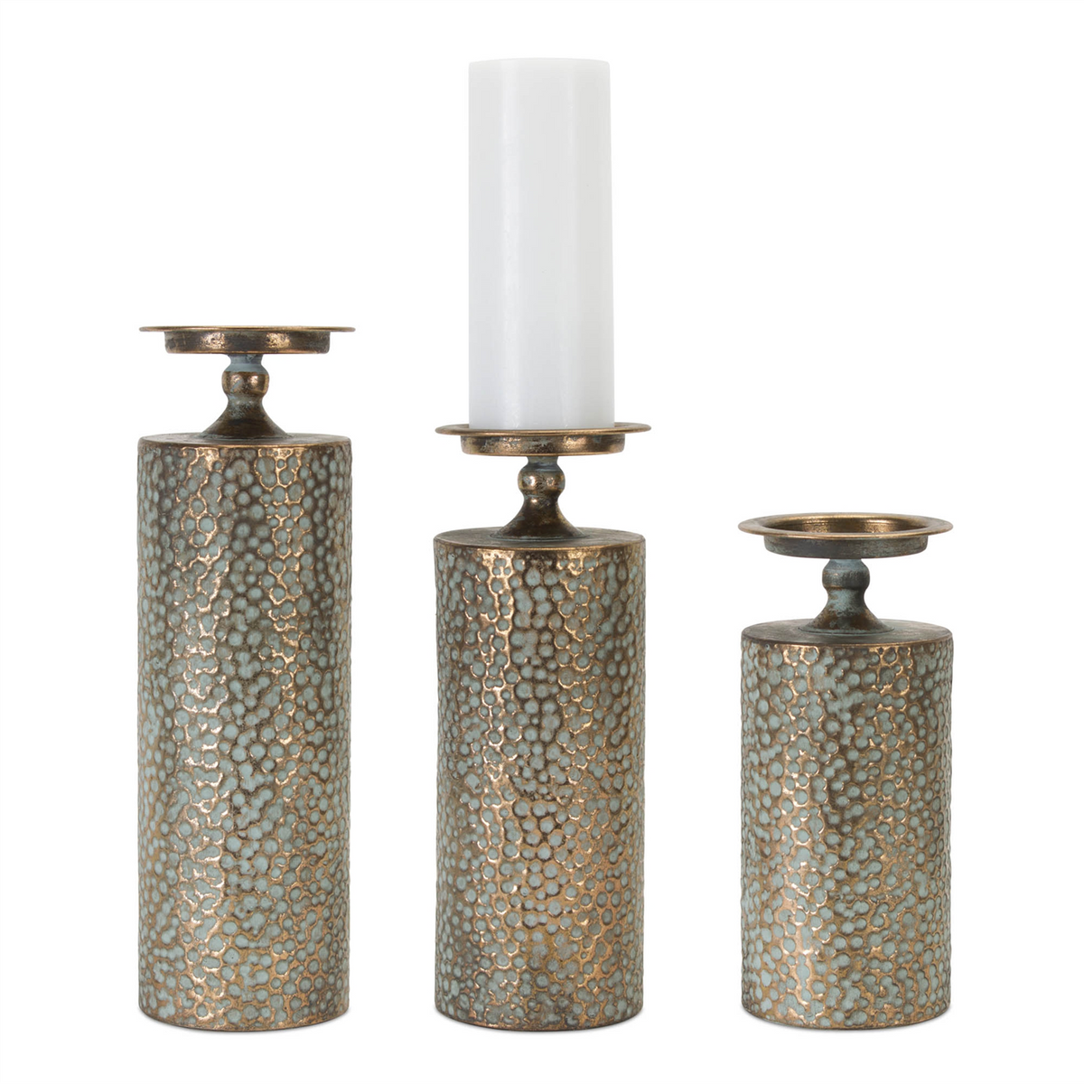Hammered Bronze Metal Candle Holder (Set of 3) -Ship Only