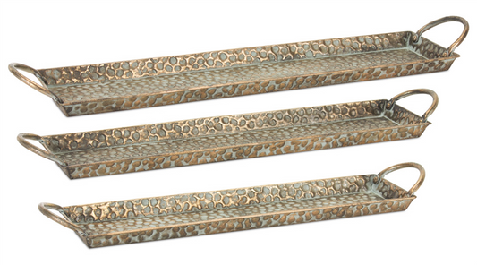 Hammered Metal Tray with Washed Finish and Handles (Set of 3) -Ship Only
