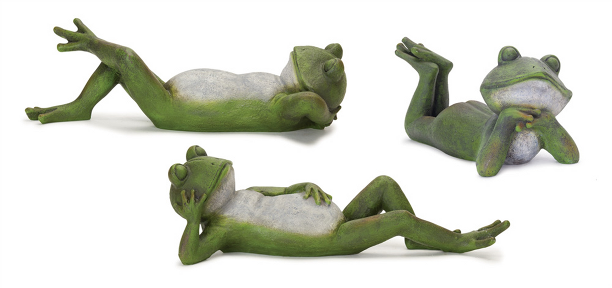 Lounging Garden Frog Figurine (Set of 3) -Ship Only