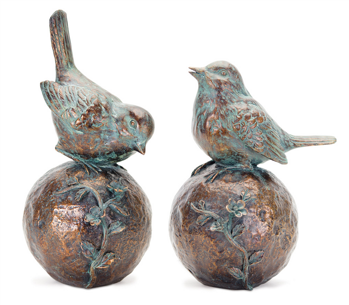 Perched Bird on Orb with Bronze Finish (Set of 2) -Ship Only