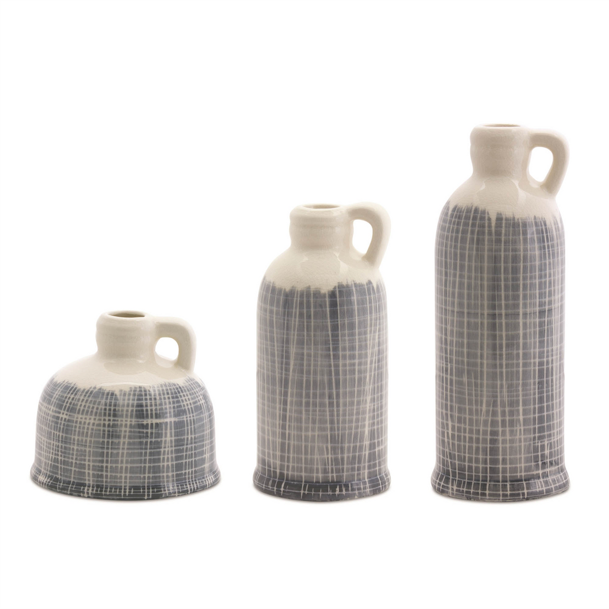 Terra Cotta Jug Vase with Navy Criss Cross Pattern (Set of 3) -Ship Only