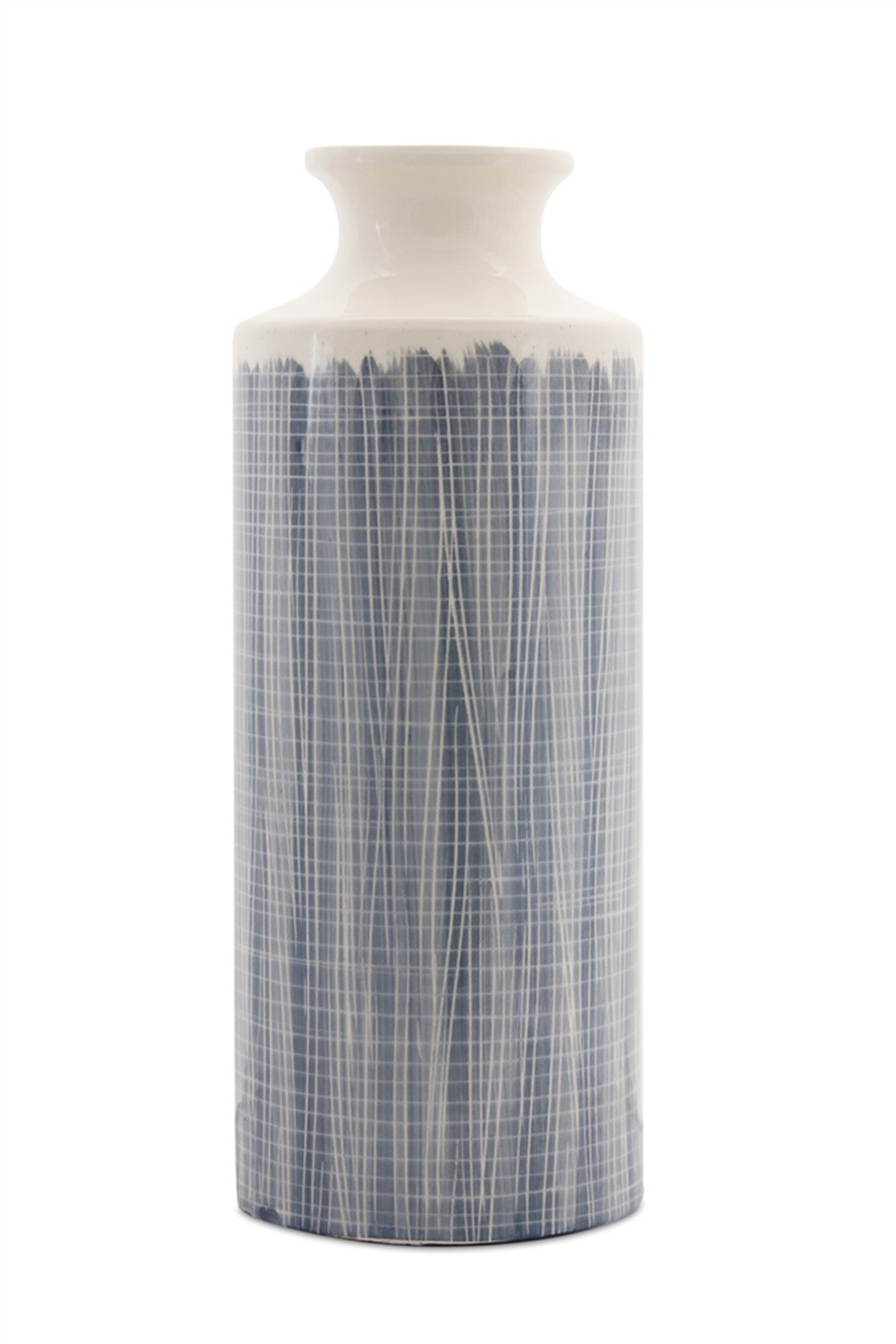 Terra Cotta Floor Vase with Navy Criss Cross Pattern 24.75"H -Ship Only