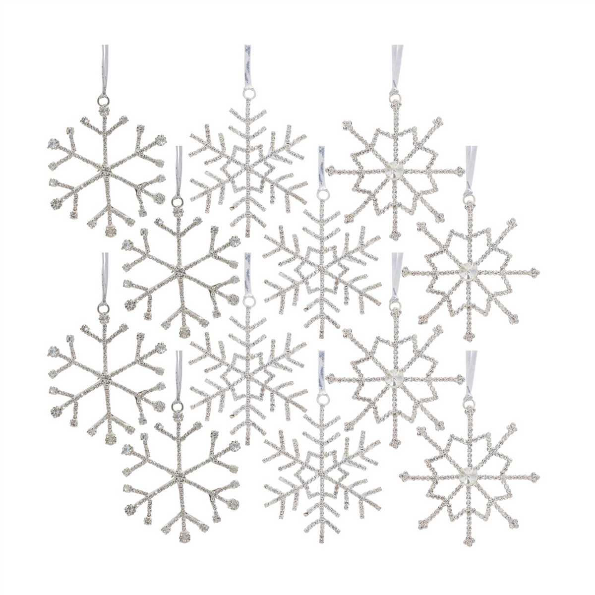 Jeweled Metal Snowflake with Ribbon Hanger (Set of 12) -Ship Only