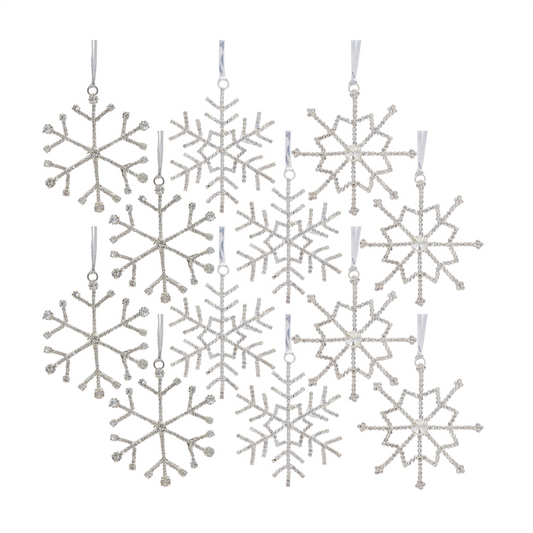 Jeweled Metal Snowflake with Ribbon Hanger (Set of 12) -Ship Only