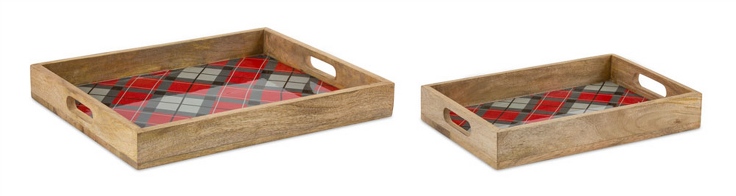 Plaid Wooden Tray (Set of 2) -Ship Only