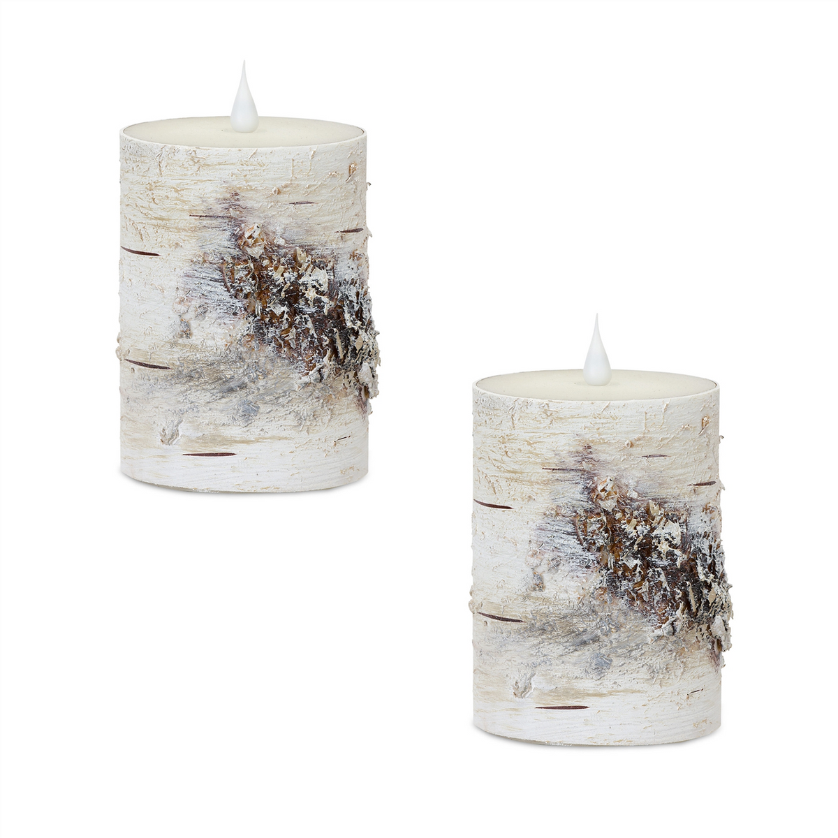 Simplux LED Birch Candle 3.5"D x 5"H (Set of 2) with Remote -Ship Only