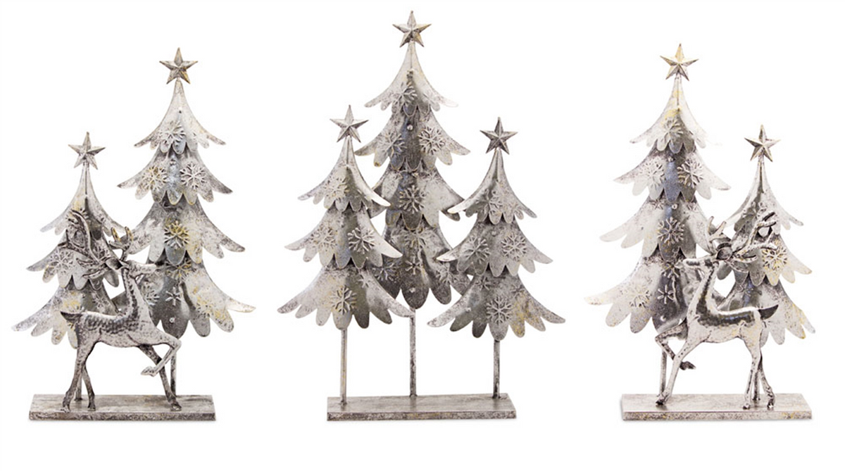 Tree and Deer (Set of 3) 15.5"L x 23.5"H, 15.25"L x 25.5"H Metal -Ship Only