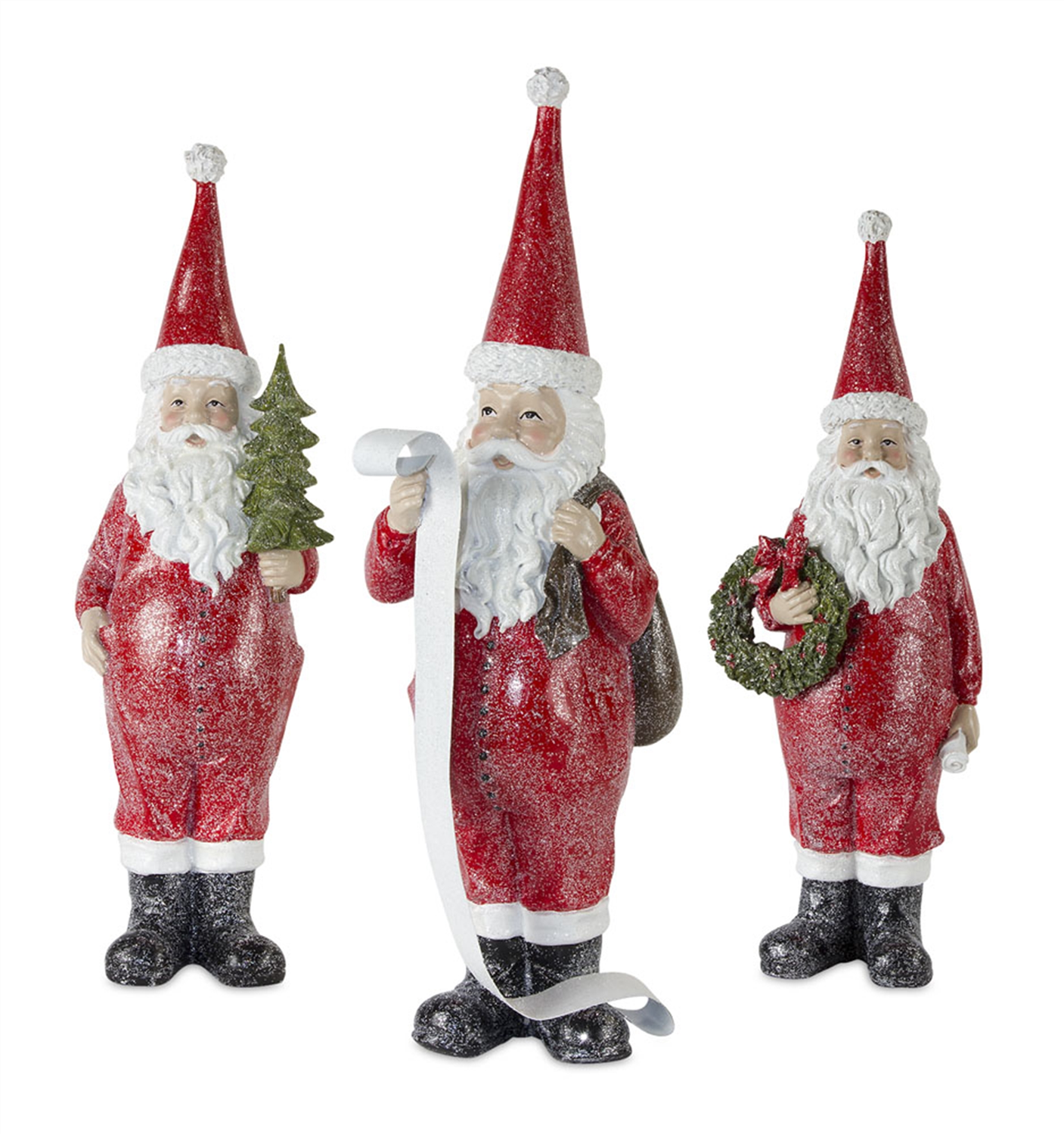 Frosted Long John Santa with Pine and List Accent (Set of 3) -Ship Only