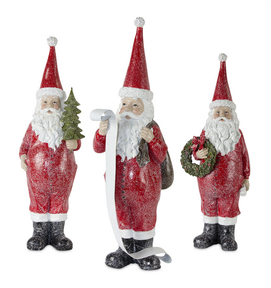 Frosted Long John Santa with Pine and List Accent (Set of 3) -Ship Only