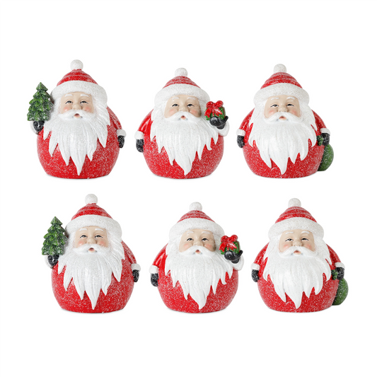 Frosted Round Santa Figure with Bird and Pine Accent (Set of 6) -Ship Only