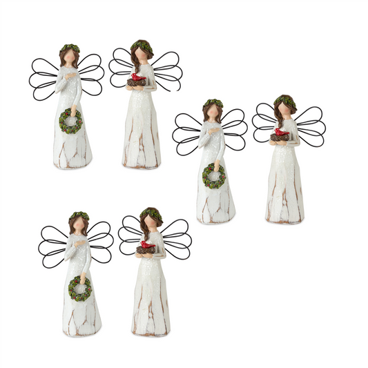 Frosted Winter Angel with Bird and Wreath Accent (Set of 6) -Ship Only