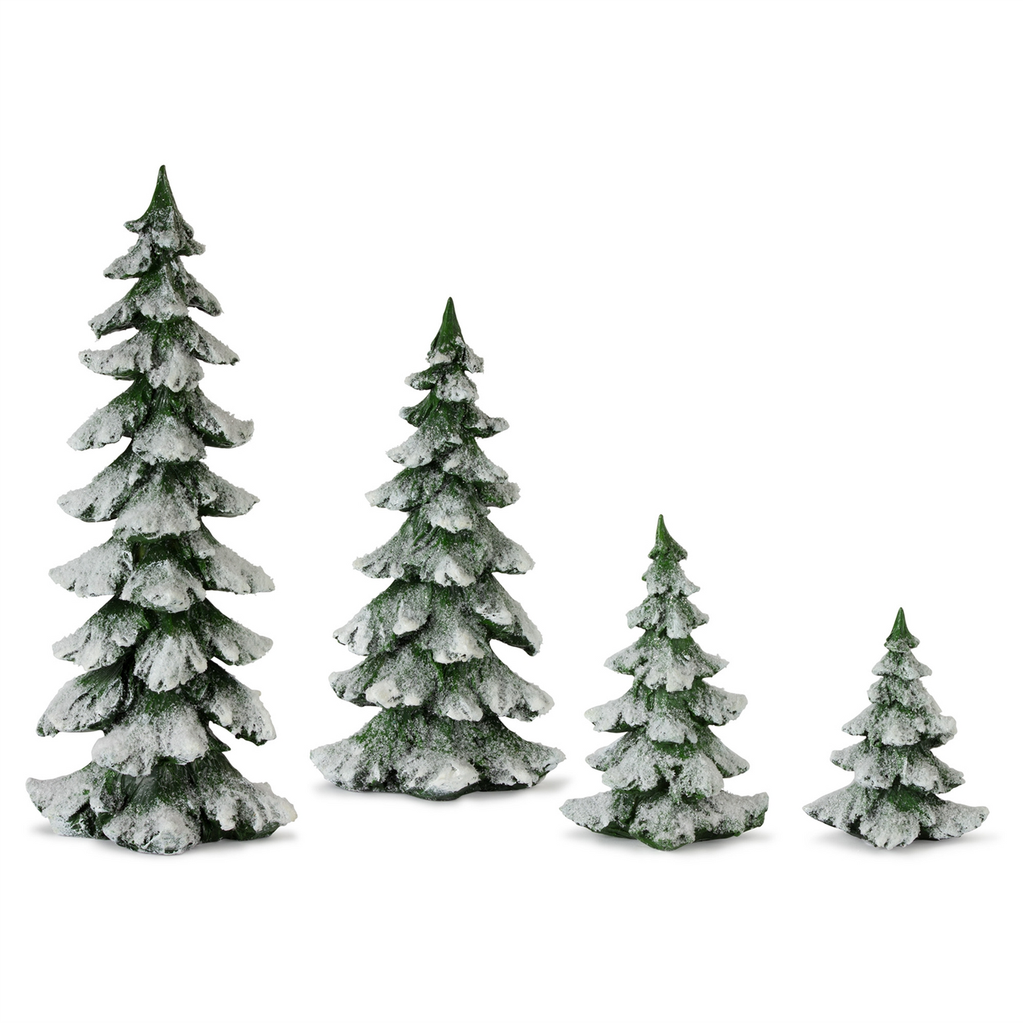 Green Flocked Pine Tree Decor (Set of 4) -Ship Only