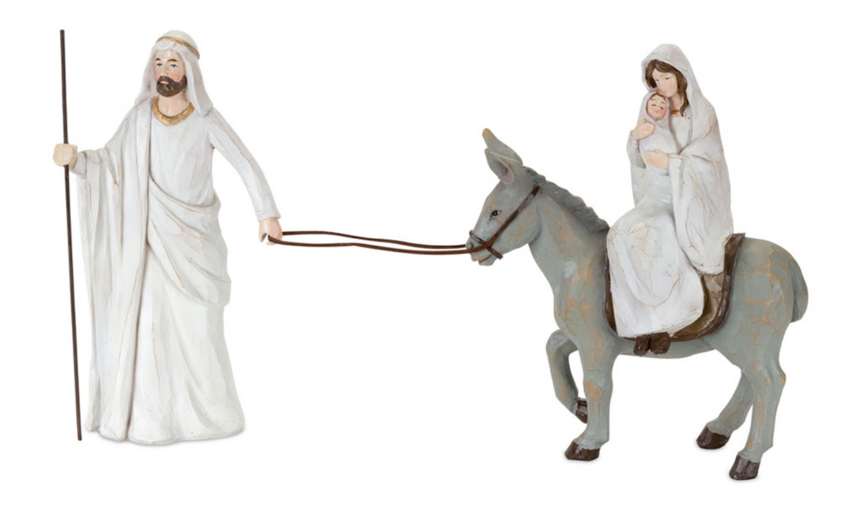 Holiday Family with Donkey and Baby Figurine 11"H -Ship Only
