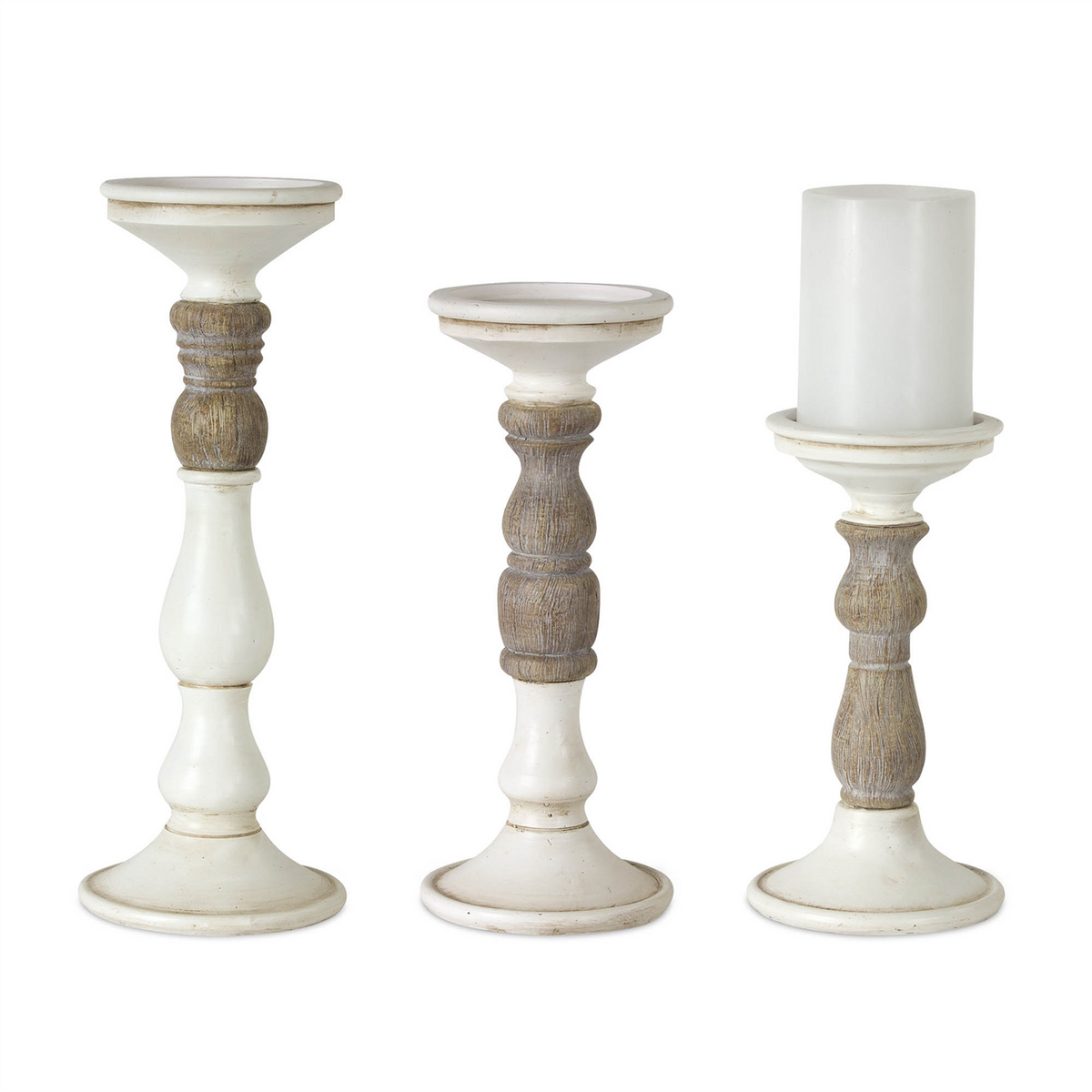 Ivory Candle Holder with Wood Accent (Set of 3) -Ship Only