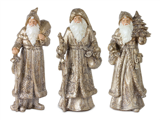 Stone Woodland Santa with Gold Finish (Set of 3) -Ship Only