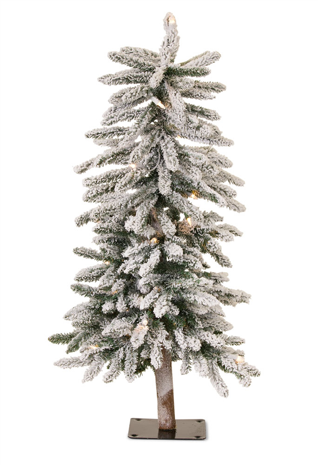 LED Flocked Alpine Pencil Tree with Metal Base 3'H -Ship Only