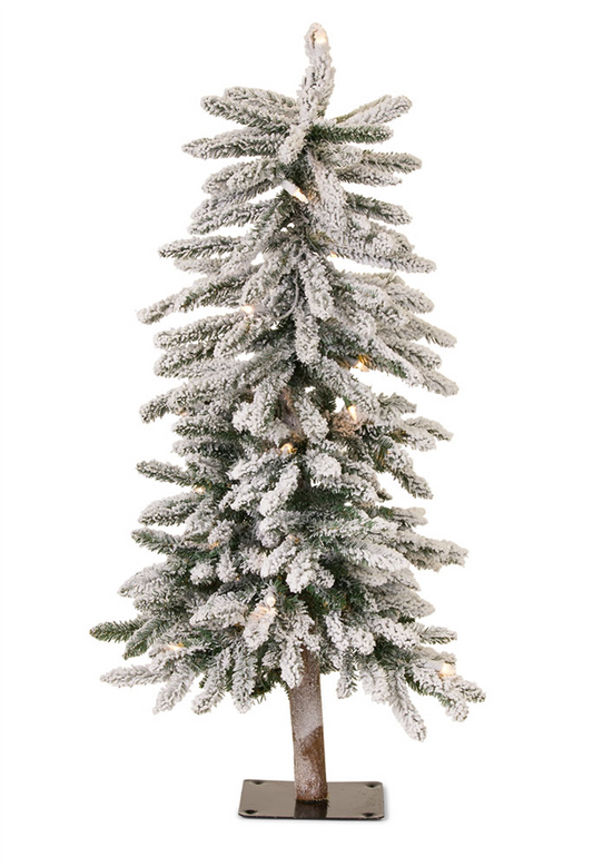 LED Flocked Alpine Pencil Tree with Metal Base 3'H -Ship Only