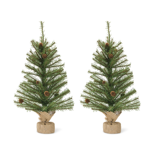 Mini Pine Tree with Burlap Bag Base and Pinecone Accents (Set of 2) -Ship Only