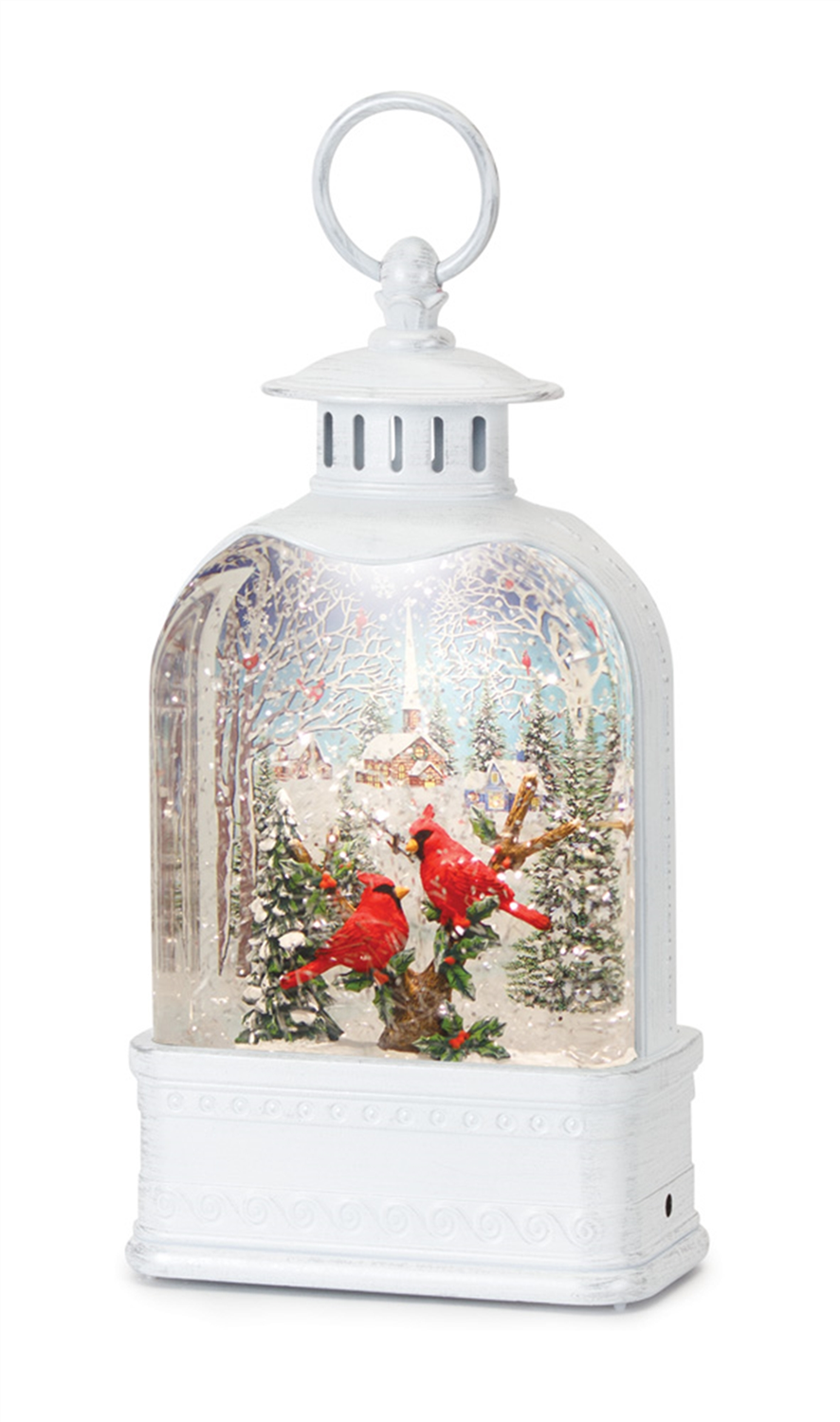LED Snow Globe Lantern with Cardinal Forest Scene 10.5"H -Ship Only