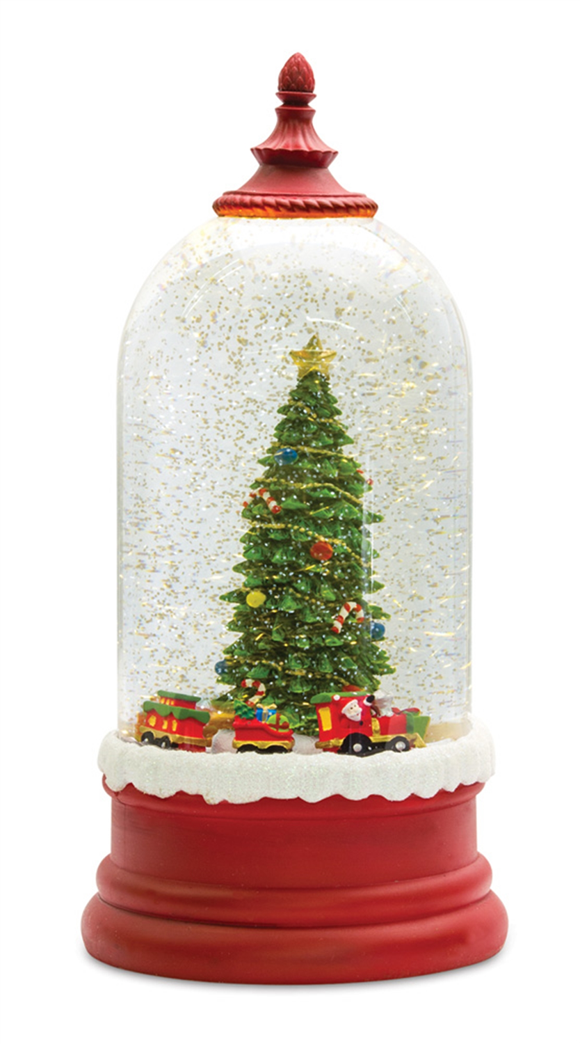 LED Snow Globe Bell Jar with Christmas Tree Scene 10.5"H -Ship Only