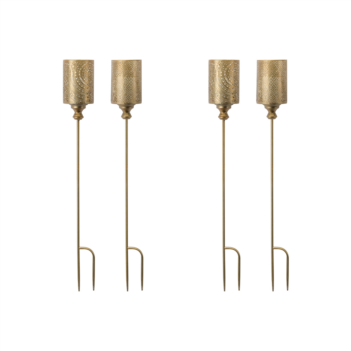 Gold Punched Metal Candle Holder Garden Stake (Set of 4) -Ship Only
