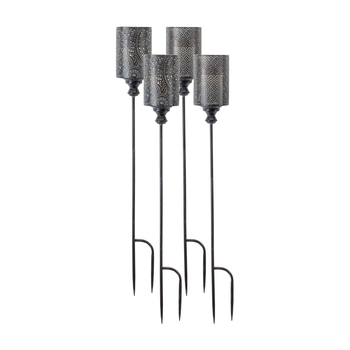 Black Punched Metal Candle Holder Garden Stake (Set of 4) -Ship Only