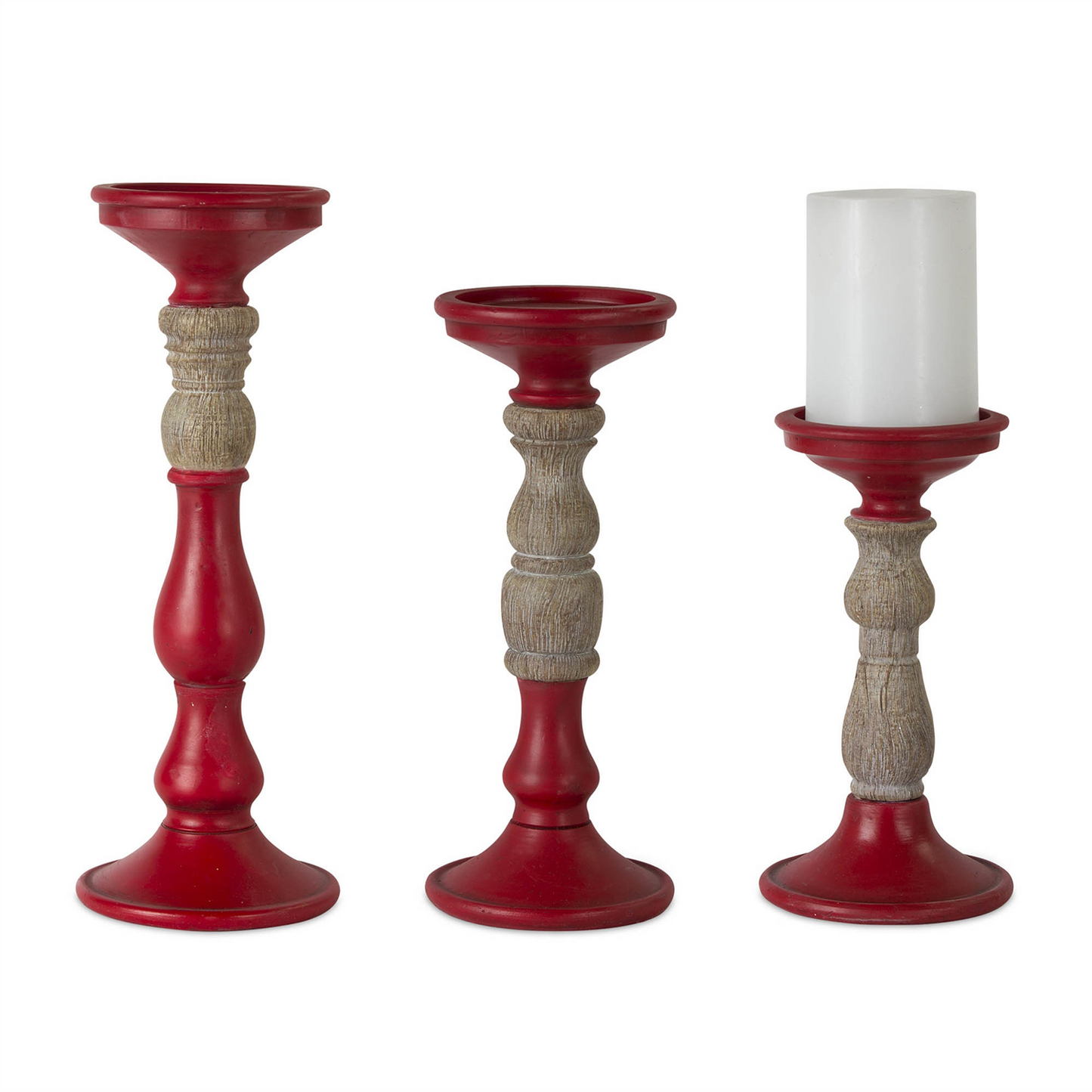 Red Candle Holder with Wood Accent (Set of 3) -Ship Only
