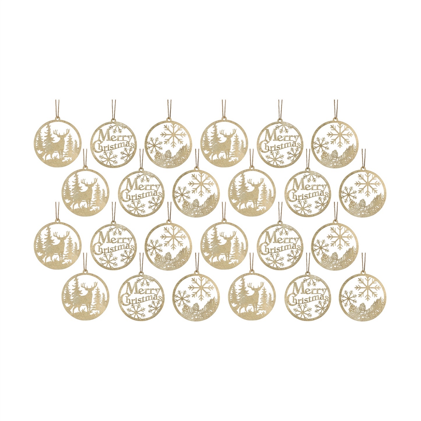 Gold Metal Cut Out Rustic Tree Ornaments (Set of 24) -Ship Only