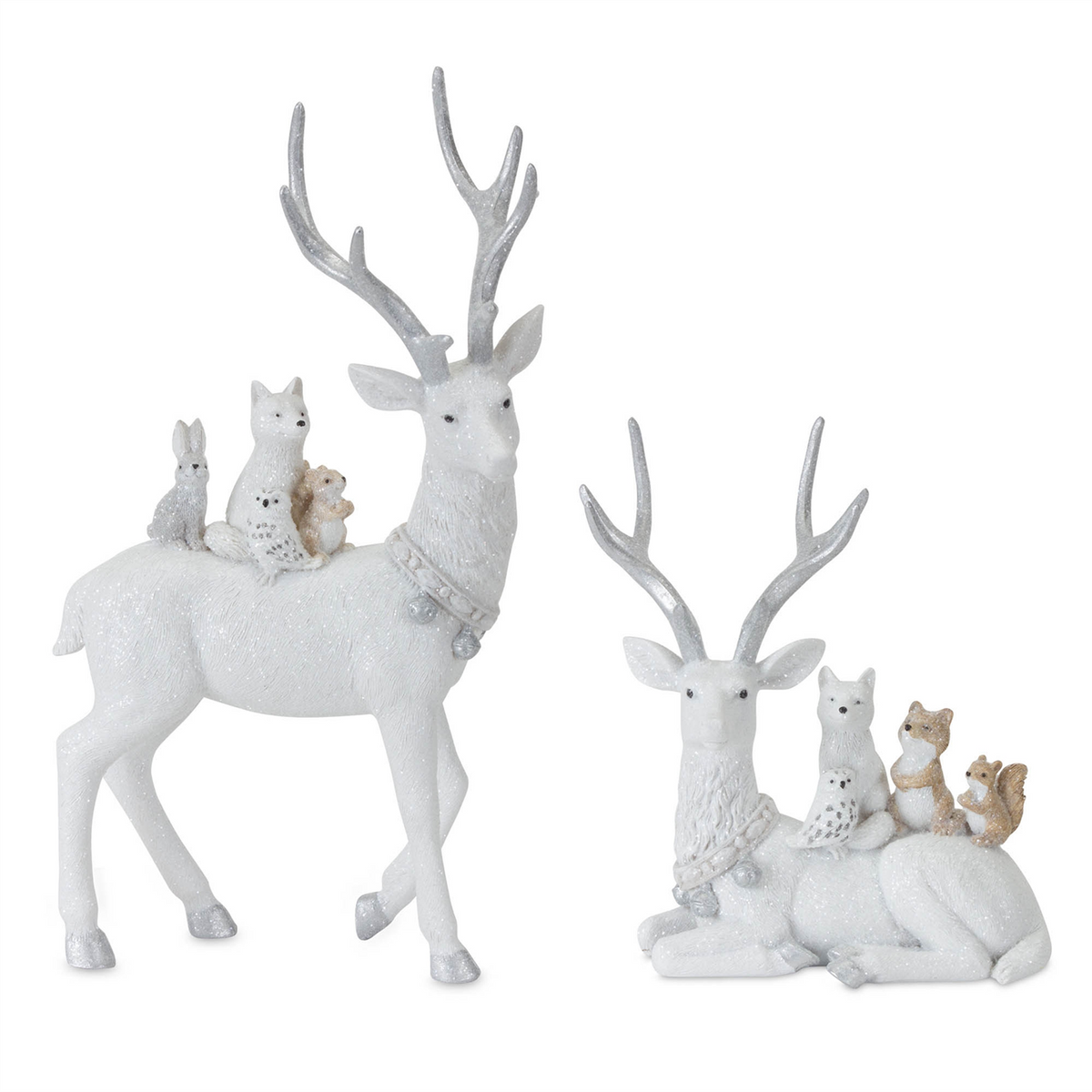 Winter Deer with Woodland Friends Figurine (Set of 2) -Ship Only