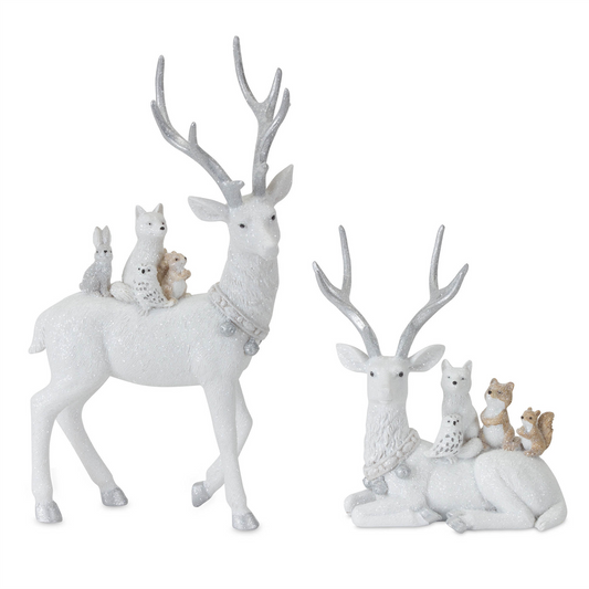 Winter Deer with Woodland Friends Figurine (Set of 2) -Ship Only