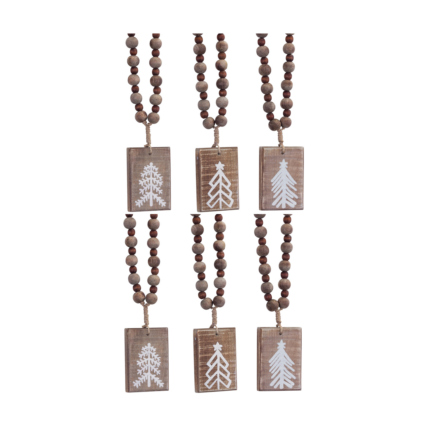 Rustic Wood Tree Tag Ornament with Beaded Hanger (Set of 6) -Ship Only