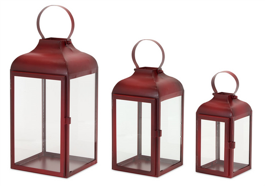 Modern Red Metal Lantern (Set of 3) -Ship Only
