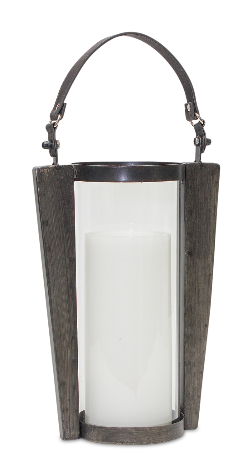 Iron Metal Candle Holder with Glass Hurricane and Handle 18"H -Ship Only